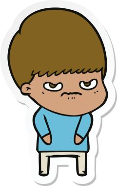 Bir insan tarafından çizilmiş kızgın bir çizgi film çocuğunun çıkartması.