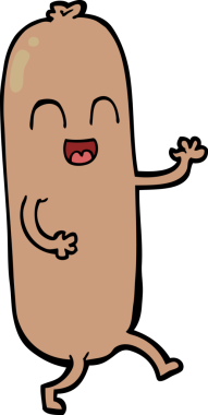 Bir insan tarafından çizilmiş çizgi film sosisi.