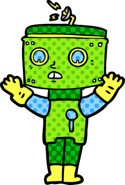 Bir insan tarafından çizilmiş çizgi film robotu