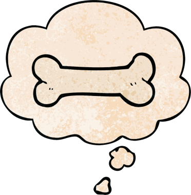 bir insan tarafından çizilmiş grunge doku biçiminde düşünce baloncuğu olan karikatür kemiği