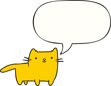 Bir insan tarafından çizilmiş konuşma balonu olan çizgi film kedisi.