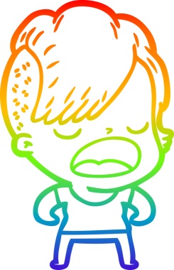 Gökkuşağı gradyan çizgi çizimi bir insan tarafından çizilen havalı hippi kız çizimi