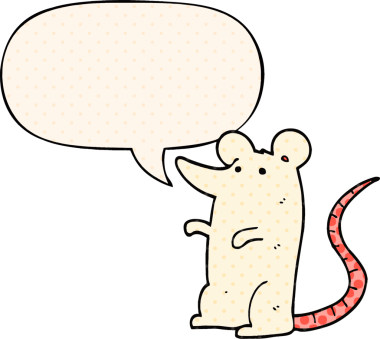 Bir insan tarafından çizilmiş çizgi roman tarzında konuşma balonu olan çizgi film faresi.