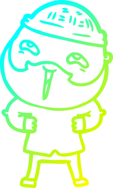 Bir insan tarafından çizilmiş, mutlu, sakallı, çizgi film karakteri.