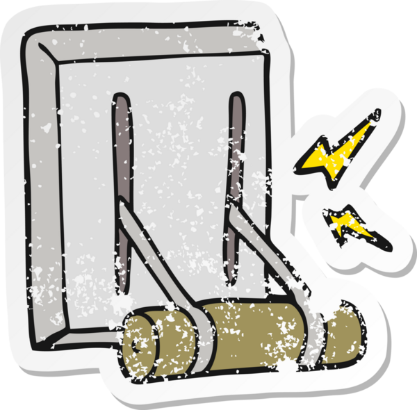 Bir insan tarafından çizilmiş karikatür elektrik düğmesinin gerilimli yapıştırması.