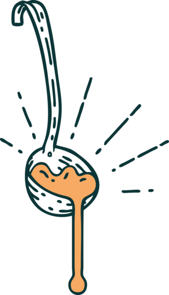 Bir insan tarafından çizilmiş geleneksel bir et sosu dövmesi kepçesinin çizimi