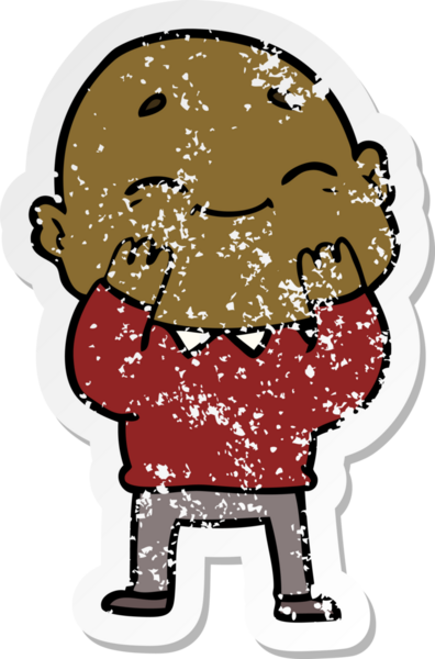 Bir insan tarafından çizilmiş mutlu, kel bir adamın sıkıntılı çıkartması.