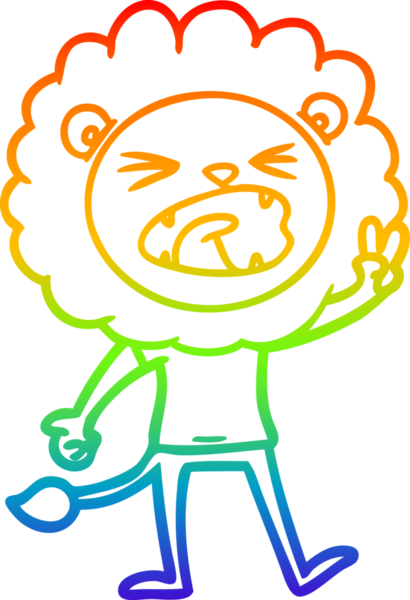 Gökkuşağı gradyan çizgi çizimi Bir karikatür aslan tarafından çizilmiş Peac işareti