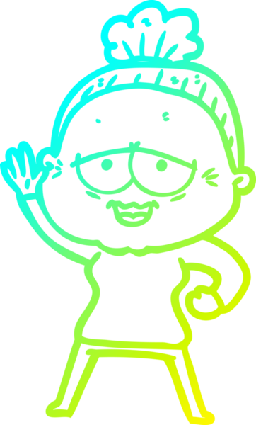 Bir insan tarafından çizilmiş, mutlu, yaşlı bir kadının çizdiği soğuk çizgi.