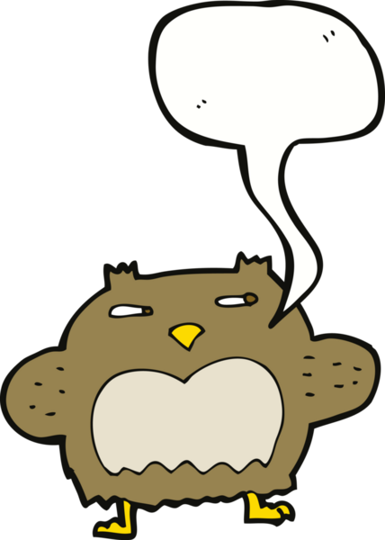 bir insan tarafından çizilmiş konuşma baloncuklu şüpheli baykuş çizgi filmi