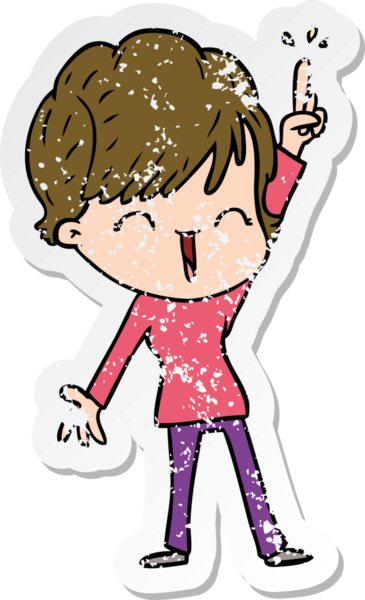 Bir insan tarafından çizilmiş, gülen bir karikatür çıkartması.