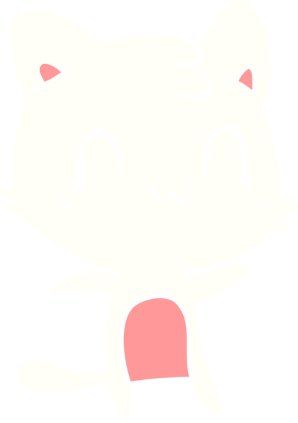 Bir insan tarafından çizilmiş düz renkli çizgi film mutlu kedi.