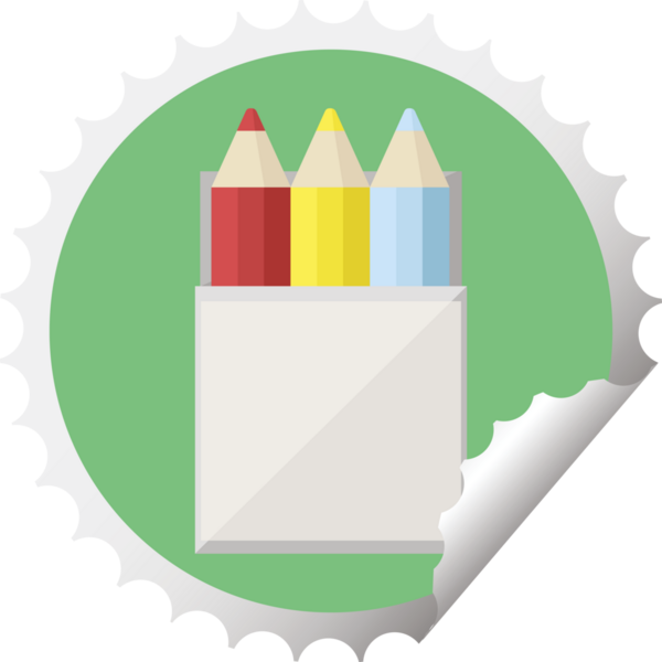 Bir insan tarafından çizilmiş renkli kalem paketi grafik vektör illüstrasyon yuvarlak etiket pulu