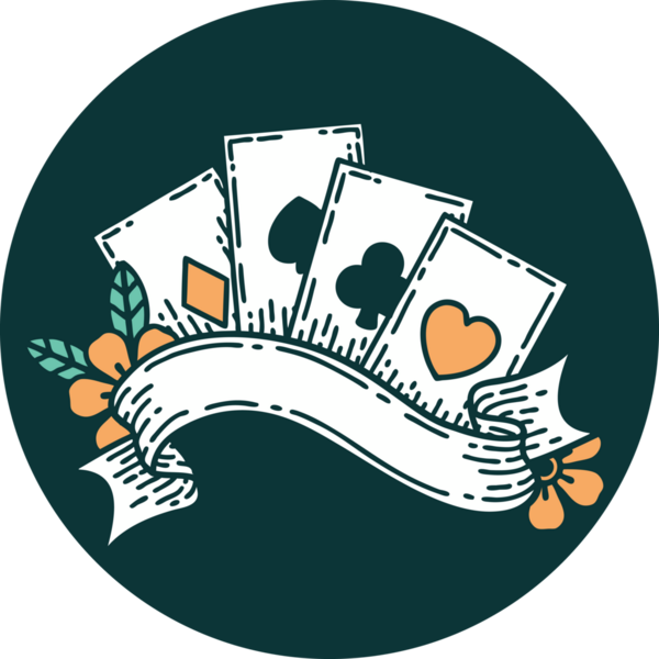 Bir insan tarafından çizilmiş kartların ve pankartın ikonik dövme şekli