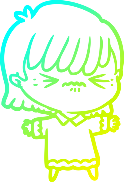 Bir insan tarafından çizilmiş, soğuk bir çizgi film kızı çizimi.