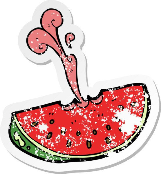 Bir insan tarafından çizilmiş karpuz fışkırtan bir çizgi filmin gerilimli yapıştırması.