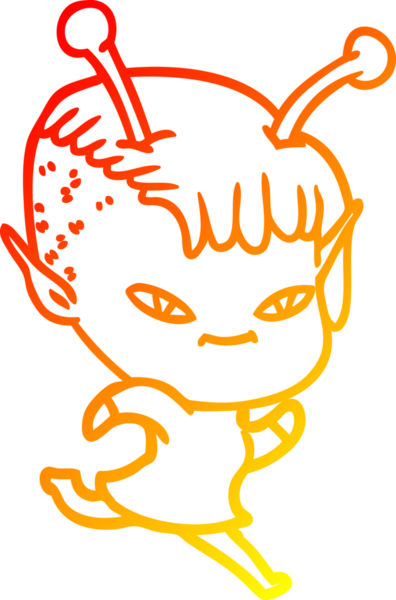 Bir insan tarafından çizilmiş sevimli bir uzaylı kız çizgi çizimi.