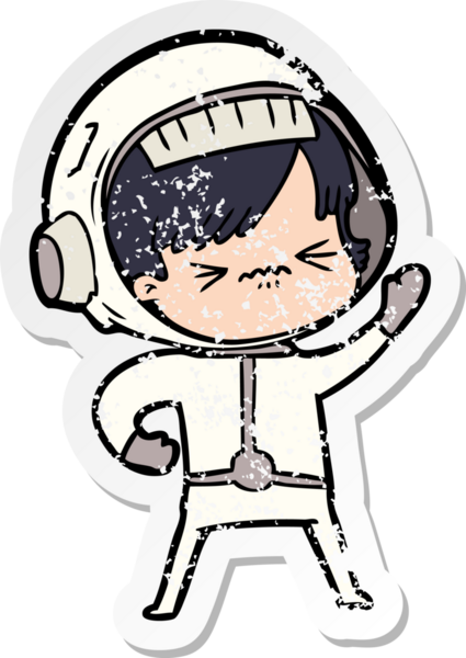 Bir insan tarafından çizilmiş kızgın bir uzay kızının sıkıntılı çıkartması.