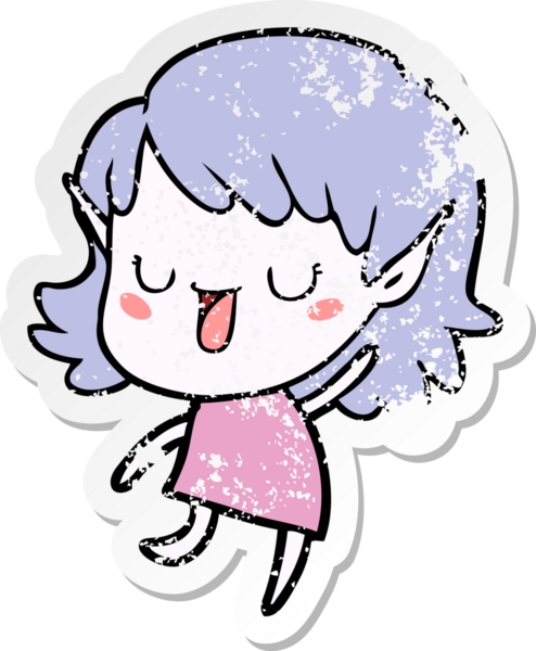 Bir insan tarafından çizilmiş karikatür elf kızının sıkıntılı çıkartması.