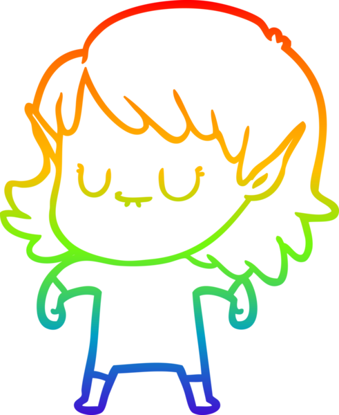 Gökkuşağı gradyan çizgisi mutlu çizgi film kızı bir insan tarafından çizilmiş.