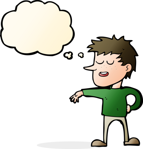 Çizgi filmci, bir insan tarafından çizilen düşünce baloncuğuyla umursamaz bir jest yapıyor.