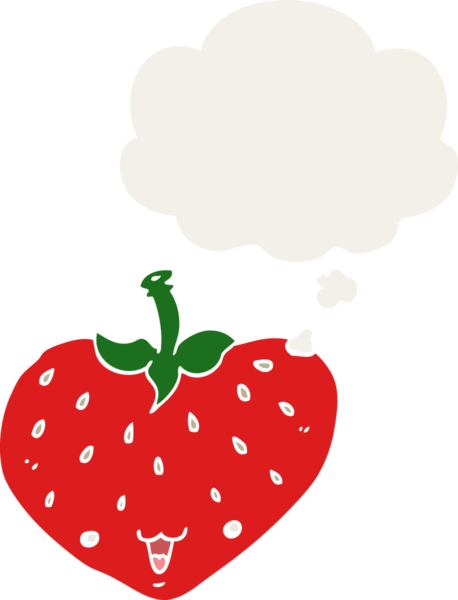 Düşünce baloncuklu karikatür çileği bir insan tarafından çizilmiş.
