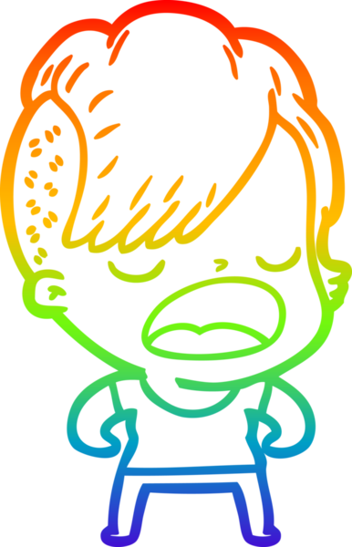 Gökkuşağı gradyan çizgi çizimi bir insan tarafından çizilen havalı hippi kız çizimi