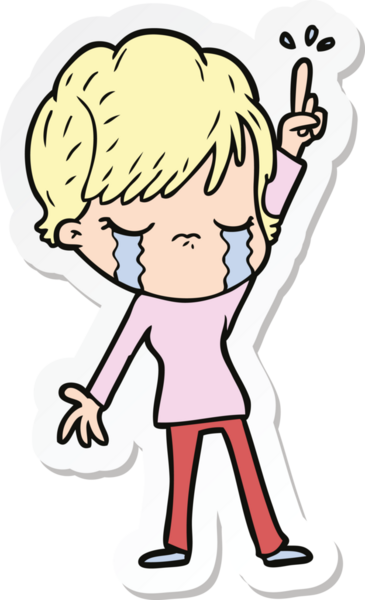 Bir insan tarafından çizilmiş, ağlayan bir karikatür kadının çıkartması.