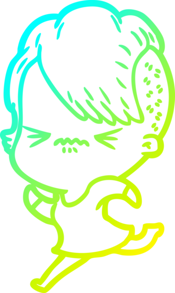 Bir çizgi film karakteri çizen soğuk gradyan, bir insan tarafından çizilmiş hippi bir kız.