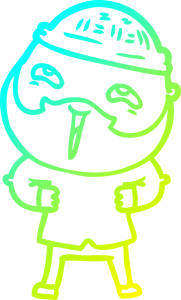 Bir insan tarafından çizilmiş, mutlu, sakallı, çizgi film karakteri.