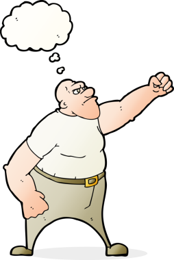 Bir insan tarafından çizilmiş düşünce baloncuğu olan kızgın bir adam.