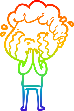 Gökkuşağı gradyan çizimi bir insan tarafından çizilmiş ağlayan bir karikatür adamı çiziyor.