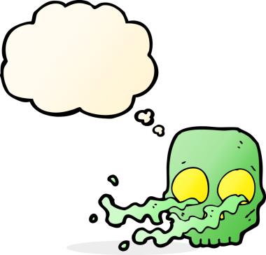 Bir insan tarafından çizilmiş düşünce baloncuklu iğrenç kafatası.