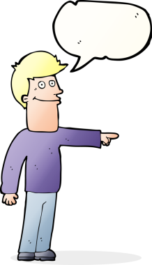 Bir insan tarafından çizilmiş bir konuşma balonuyla işaret eden çizgi film adamı.