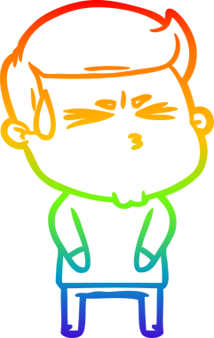 Bir insan tarafından çizilmiş terleyen bir çizgi film karakterinin çizimi.