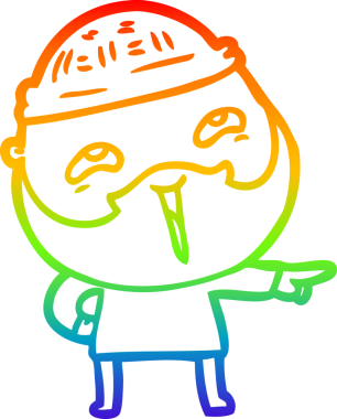 Bir insan tarafından çizilmiş mutlu sakallı bir adamın çizgi çizimi.