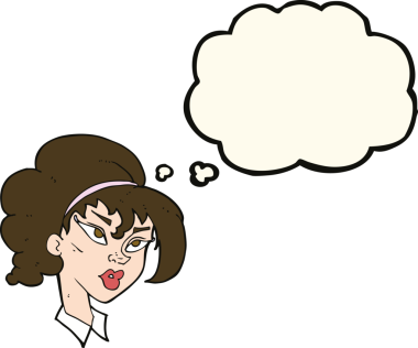 Bir insan tarafından çizilmiş düşünce baloncuğu olan güzel bir kadın.