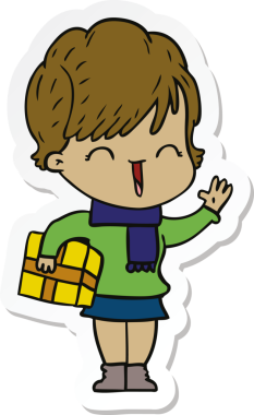 Bir insan tarafından çizilmiş gülen bir karikatür çıkartması.