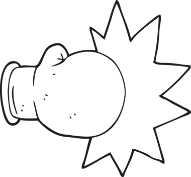 Bir insan tarafından çizilmiş siyah beyaz karikatür boks eldiveni.