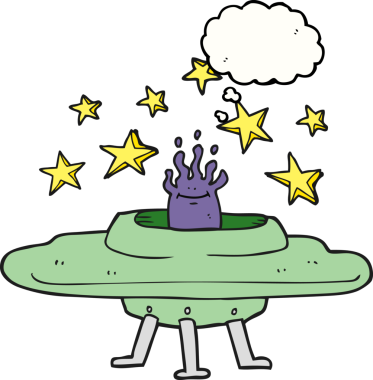 Bir insan tarafından çizilmiş serbest çizim balon karikatür uçan daire.