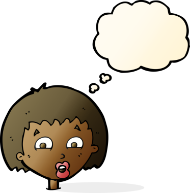 Bir insan tarafından çizilen düşünce baloncuğuyla şok olmuş çizgi film.