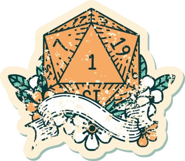 Retro Dövme Biçimi Doğal Bir d20 zar bir insan tarafından çizildi