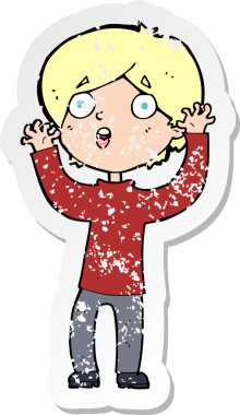 Bir insan tarafından çizilmiş korkmuş bir adamın karikatür yapıştırması.