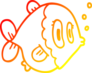 Bir insan tarafından çizilmiş karikatür balığının sıcak çizgi çizimi