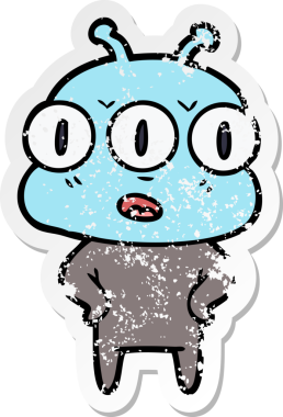 Bir insan tarafından çizilmiş üç gözlü bir uzaylının sıkıntılı çıkartması.