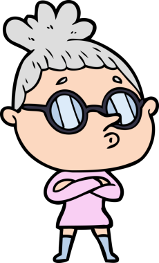 Bir insan tarafından çizilmiş gözlüklü bir karikatür kadın.