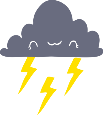 Bir insan tarafından çizilmiş düz renk çizgi film fırtına bulutu