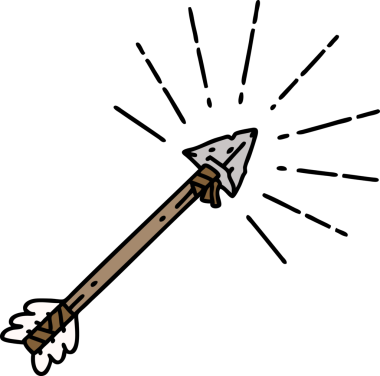 Bir insan tarafından çizilmiş geleneksel dövme stili eski çakmaktaşı ucu okunun çizimi