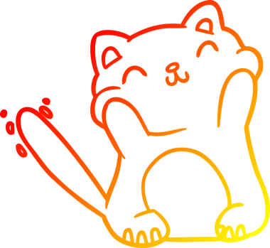 Bir insan tarafından çizilmiş çok mutlu, sevimli bir kedinin sıcak çizgi çizimi.