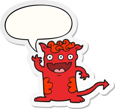 Bir insan tarafından çizilmiş konuşma balonu çıkartmalı cadılar bayramı canavarı çizgi filmi.